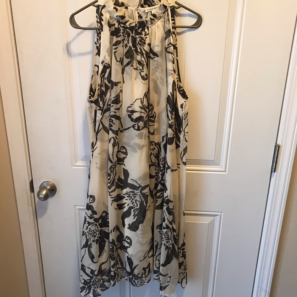 Banana Republic Cream Floral Midi Dress with Black Print